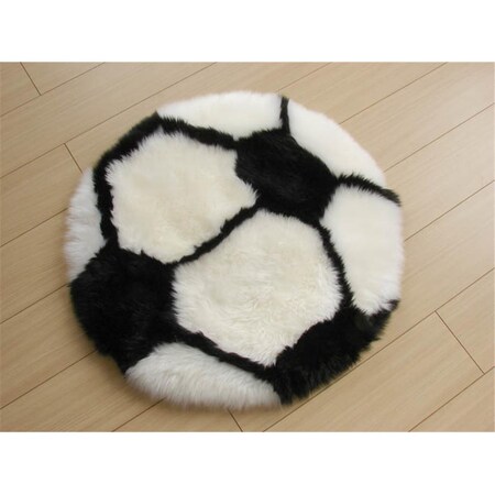 G.L. Bowron Fun Rugs Soccer Hand Crafted Black-White Round 2.5x2.5 Sheepskin 7053-378-000